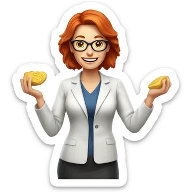 red hair woman nutritionist with glasses wishing money sticker