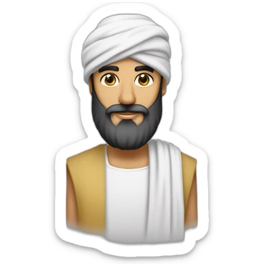 homme arabe avec une très longue barbe noir un turban à carreaux blancs et une longue djellaba blanche sticker