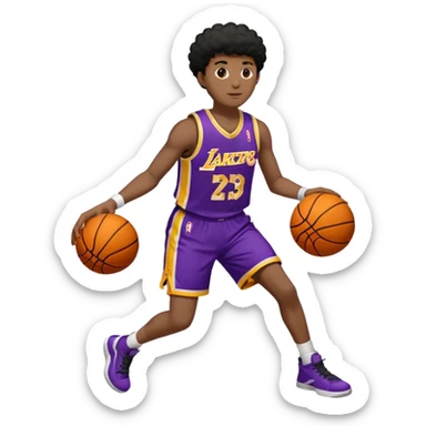 Joven con uniforme de basquetball laker sosteniendo una pelota de basquet sticker