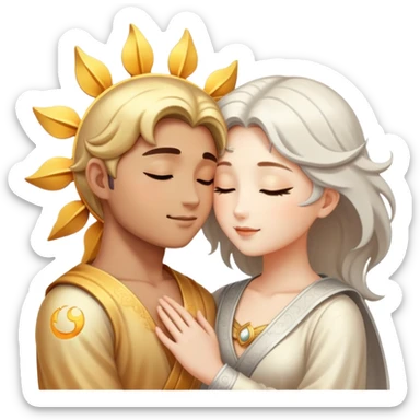 sun and moon embracing lovingly, romantic couple sticker