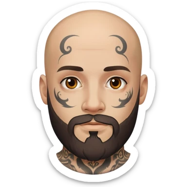 man with beard, not haid, face tattoo sticker