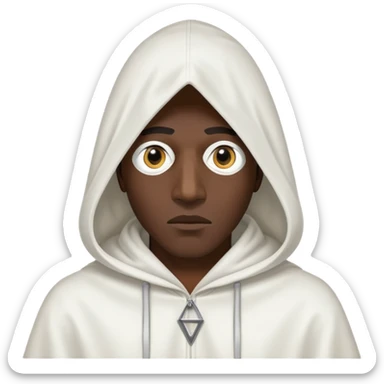 Black man wearing a triangular white hood that covers whole face  like batman with only eye holes sticker