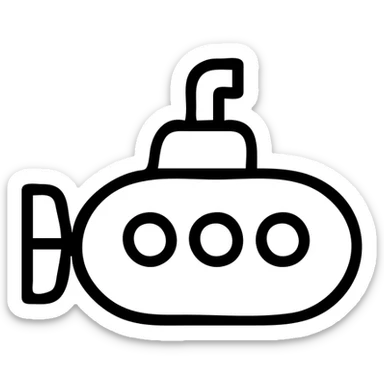 submarine, outlined icon style, black lines, no fill, minimalistic, suitable for interface sticker