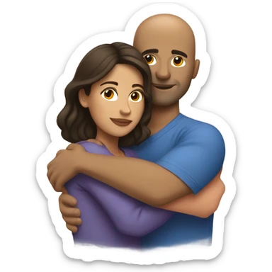 Comforting hug from brunette Puerto Rican woman to shorter bald male sticker