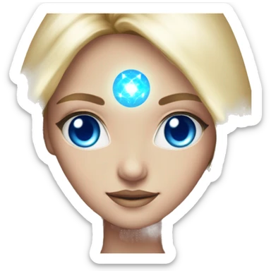magical diva with thin pink andromedan face long blonde hair and blue eyes glowing third eye sticker