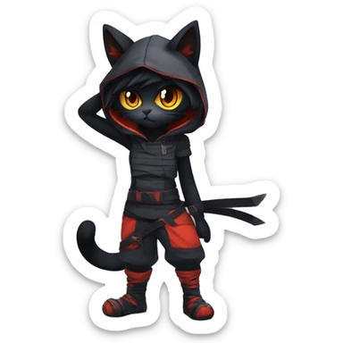 Edgy Shy Anthro Ninja cool pretty dark Litten-Pokémon-cat-fursona-animal techwear sticker