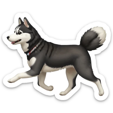 a black and white husky dog running towards the left facing left side profile sticker