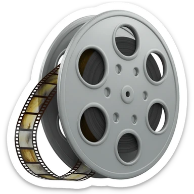 35mm movie film reel with a snippet of film sticking sticker