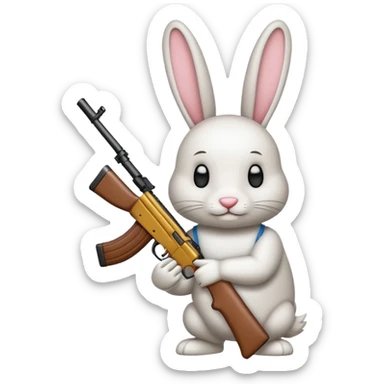 Crea un emoji de un conejo sosteniendo una  Ak47 sticker