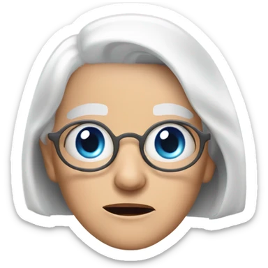 An old Woman 50 years with white hair and Bob cut with a broken tablet in the Hand an shocked and Blue eyes sticker
