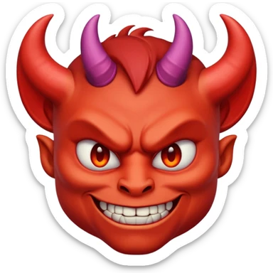 Demon cartoon emoji character, head and shoulders portrait (chest-up crop), centered face, confident and edgy expression, sharp eyes, subtle smirk, small curved horns, clean stylized face, not cute, not scary, modern emoji-style illustration, bold colors, smooth shading, high readability sticker