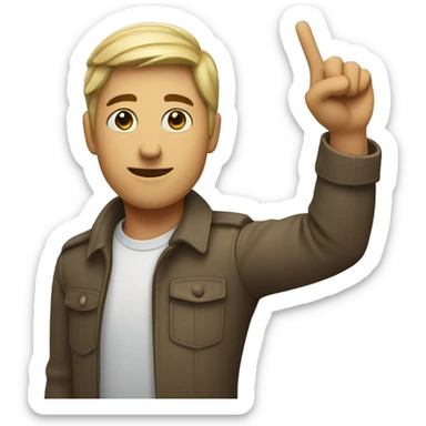 A person raising their arm and pointing to something in the distance in the top left corner sticker