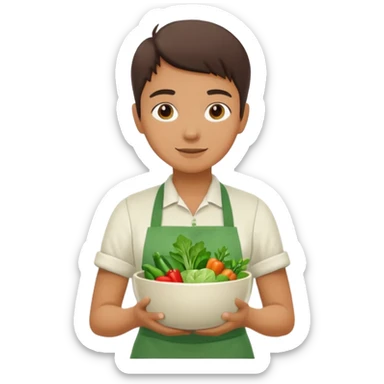 Healthy home cooking humanless avatar in clean style vibrant illustration. Fresh vegetables bowl, green tones, simple shapes, flat design, friendly and light. sticker