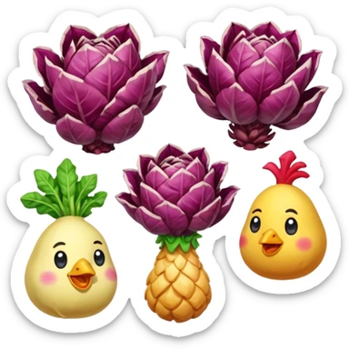 crea emote pack con sfondo trasparente e dimensioni 28x28 56x56 e 112x112 ognuna già con tutte e tre le dimensioni staccate dalle altre con tema radicchi e polli in stile gamer con parole da gaming in font bold colore arcobaleno diverso ad ogni parola sticker