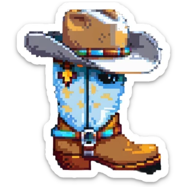 A traditional Russian valenok felt boot wearing a cowboy hat sticker