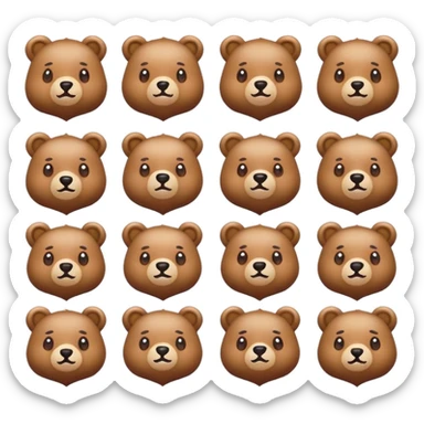 Create a set of 12 cohesive emojis featuring a cute, lovable bear experiencing different emotions related to love and feelings. The bear should be playful and kind, with large expressive eyes and soft fur. Style: flat vector design, bright colors, smooth outlines. All emotions must be clear sticker