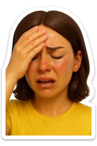 emoji stile iphone di donna con mal di testa, iperrealistico 4k sticker