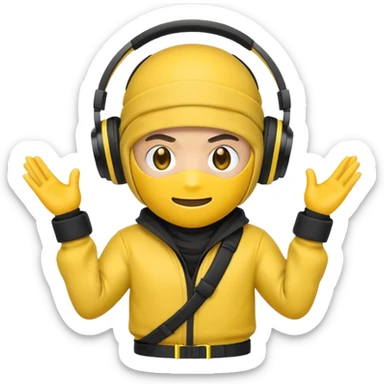 Make a customized yellow  emoji that has dj headphones on and a ninja outfit sticker