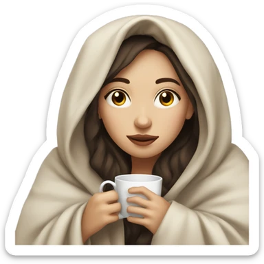 brunette girl white skin inside a blanket sipping tea eyes closed sticker