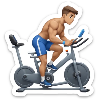 buff guy blue shorts grey stationary bike sticker