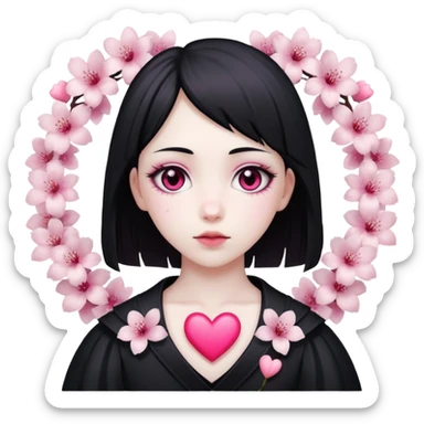 goth sakura heart, heart made of white sakura petals with pink accents sticker
