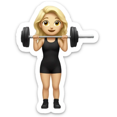 Blond girl in black bodysuit holding a barbell sticker