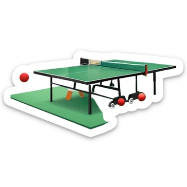 An open house garage that has a ping pong table. The view is from the street and the garage to a house is shown and it’s open sticker