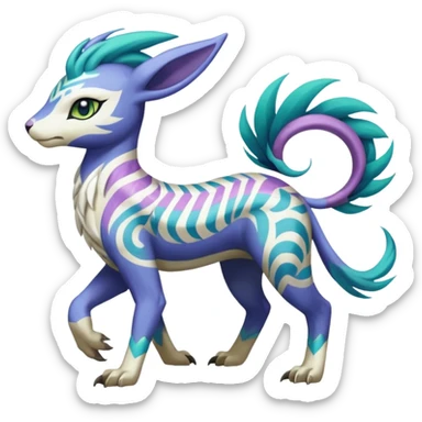 Tropical Tiny Marked Patterned Tribal Colorful Skilled Adept Graceful Asian Painted Garurumon-Meloetta-Absol-Suicune-Cobalion-fusion-hybrid-creature (full body) sticker