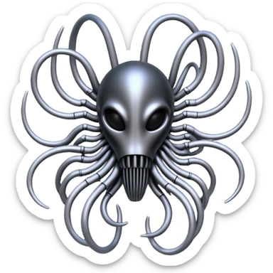network of dark black wires and tubes forming a surreal creature, Giger-inspired sticker