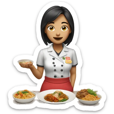 waitress with asian food  sticker