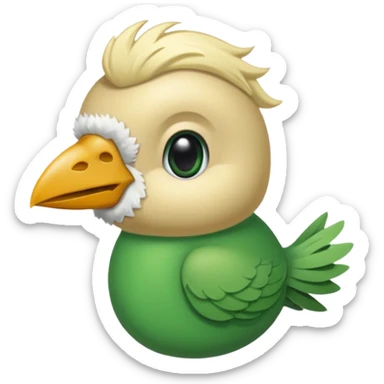 un oiseau classique de profil tout vert même sa tête  et un seul poil blond qui fait une petite bouclette sur le front avec le collier argenté avec des ronds attachés au collier est autour du coup de l’oiseau entre la tête et le corps sticker