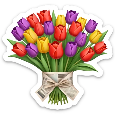 Colorful tulip and poppy flower bouquet wrapped in newspaper  sticker