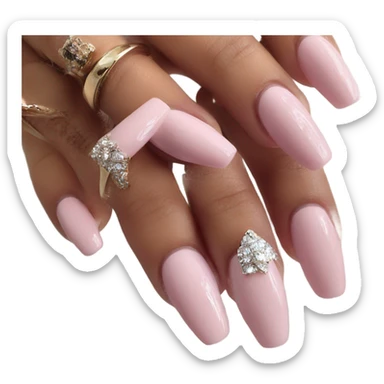 acrylic nails, light pink, pretty dimond ring on hand sticker