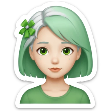 girl with white  green hair clip sticker