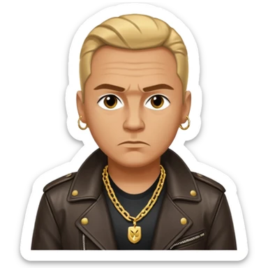 Russian 1990s gangster emoji, leather jacket, gold chain, serious face, cartoon style sticker