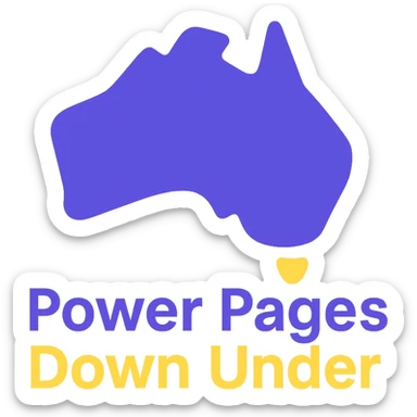 Remove the thick border from the map of Australia and text 'Power Pages Down Under'. Make the design clean and modern, suitable for use on a purple background. Use #403DAD, vibrant purple, and #fff7ad as accent colors. No Power Pages icon, no digital web overlay. sticker