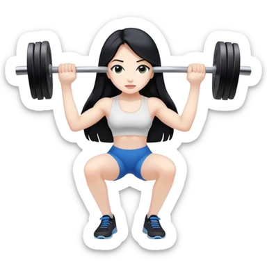 Pale girl with long black hair lifting weights sticker