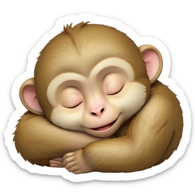Meme-Worthy cute Sleeping Macaque Portrait Emoji, Head resting peacefully with a contented smile, showcasing soft, downy fur and eyes gently closed in serene slumber, Simplified yet comically adorable features, highly detailed, glowing with a soft, drowsy glow, high shine, relaxed and utterly lovable, stylized with an air of playful laziness, bright and heartwarming, soft glowing outline, capturing the essence of a sleeping macaque that feels destined to become the next viral icon of adorable rest! sticker