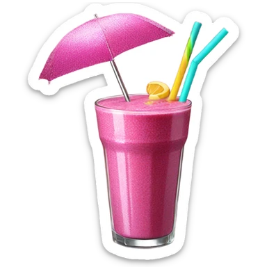 Hot pink smoothie with glitter and straw with umbrella  sticker