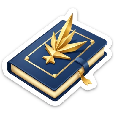 A navy blue productivity book with gold details, chart with upward trend aura, radiating productivity, strategy, and success in motion- sticker