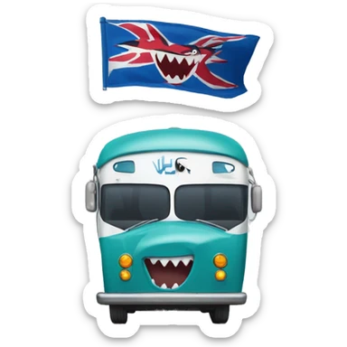 bus face with shark flag whoosh boat sticker