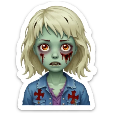 Zombie girl with medium wavy hair and bangs. sticker