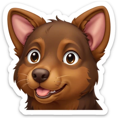 Cinematic Cute Yawning Brown and Tan Kelpie Portrait Emoji, Head tilted slightly with a dramatic, wide-open yawn, showcasing a smooth brown Fur with distinct tan highlights, floppy ears slightly drooping, round warm eyes barely open in drowsy contentment, Simplified yet irresistibly adorable features, highly detailed, glowing with a soft, cozy glow, high shine, relaxed yet expressive, stylized with a touch of whimsy, bright and endearing, soft glowing outline, capturing the essence of a sleepy yet affectionate herder, so drowsy it feels like it could stretch out of the screen and curl up for a nap! sticker