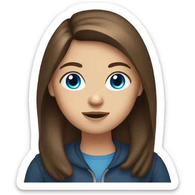 girl with brown hair and laptop blue eyes sticker