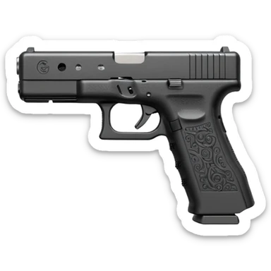 Glock 17 with an extended magazine and a clear legible engraving "N Block 17" sticker