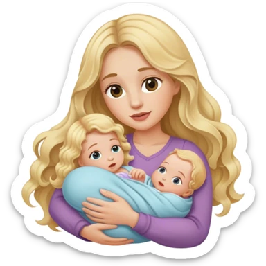 Long wavy blonde hair woman holding a newborn baby girl sticker