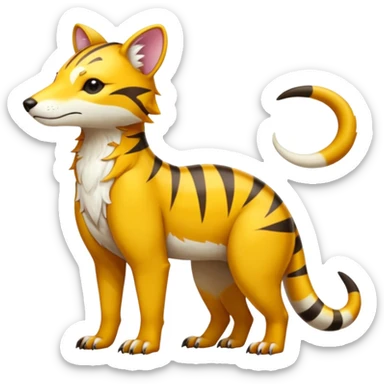 Colorful tropical exotic shiny white beautiful fantasy-Thylacine-Vernid-Cacomistle-Oncilla-animal-Fakémon-hybrid-fursona (full body) sticker