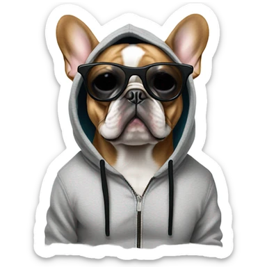 French bulldog wearing a hoodie with sunglasses sticker