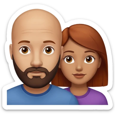 Couple. A bald man with dark brown beard and a girl with light skin. She is a redhead and has dark yellow brown auburn hair. Different skincolor. She has very light skin. sticker