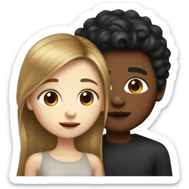 white skin golden-brown hair girl kissing white skin black hair boy sticker